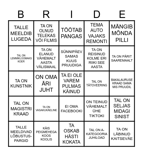 FIND THE GUEST BINGO Card