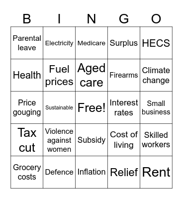 Budget 2024 Bingo Card