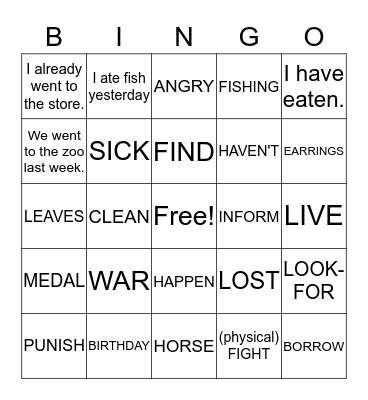 Past Tense in ASL Bingo Card