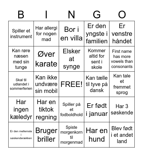 Dansk Bingo Card