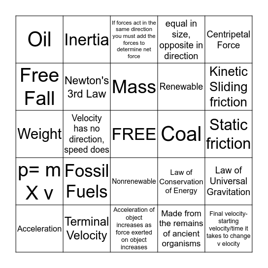 8th Grade Science Bingo 4 Bingo Card