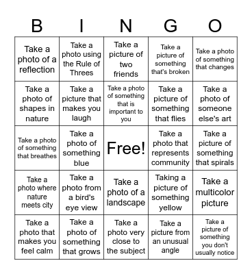 Photography Bingo! Bingo Card