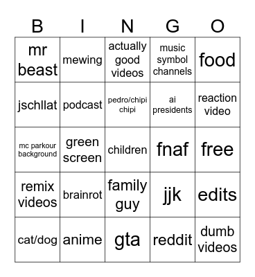 yt short bingo Card