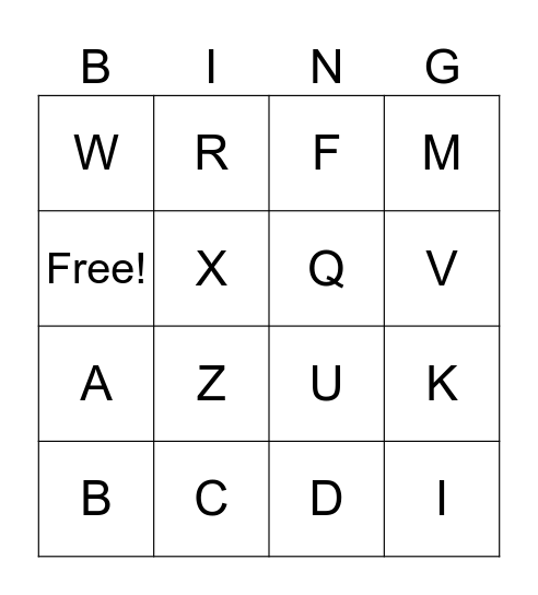 Letter Bingo! Bingo Card