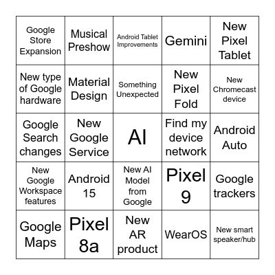 Google I/O 2024 Bingo Card