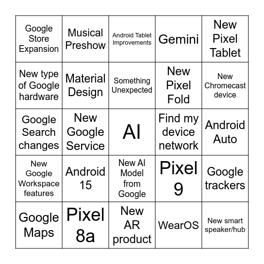 Google I/O 2024 Bingo Card