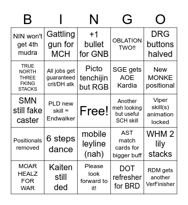 7.0 jobs Bingo Card