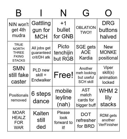 7.0 jobs Bingo Card