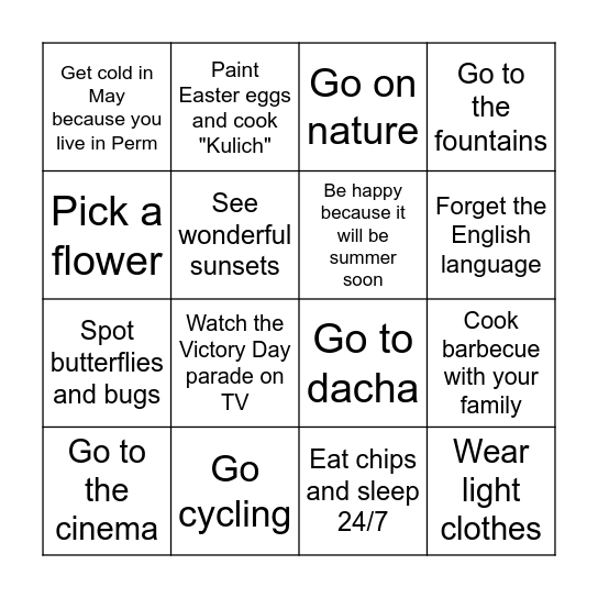 Spring Holidays Bingo Card