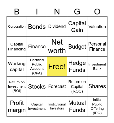 Finance Terminology Bingo Card