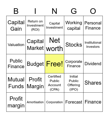 Finance Terminologies Bingo Card