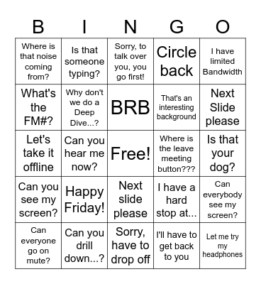 work work work work work! Bingo Card