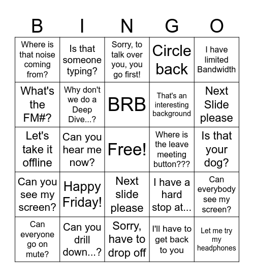 work work work work work! Bingo Card