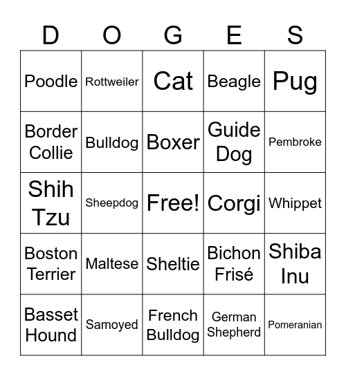 Dog Bingo Card