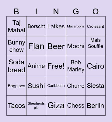 Cultural Bingo Card