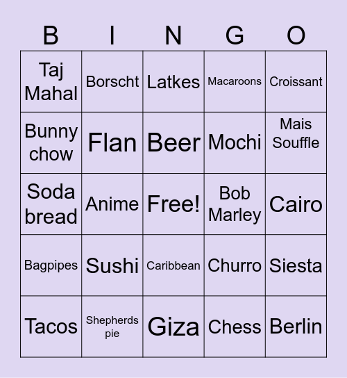 Cultural Bingo Card