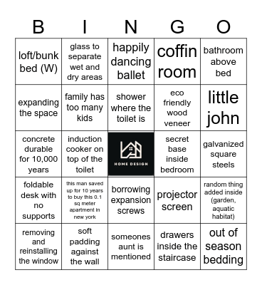 Home Design BINGO Card