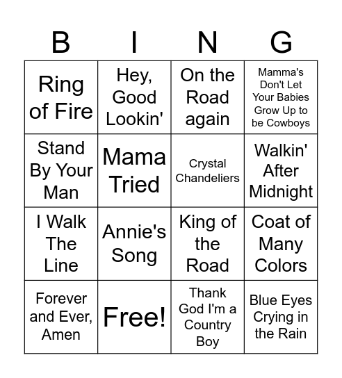 Music Bingo Card