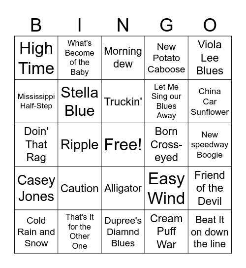 Grateful Dead Mix #1 Bingo Card