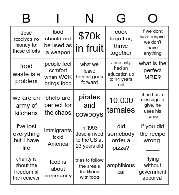 We Feed People with José Andrés Bingo Card