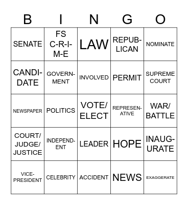 Unit 8: Topic 1 and 2- Government, Politics, and Current Events Bingo Card