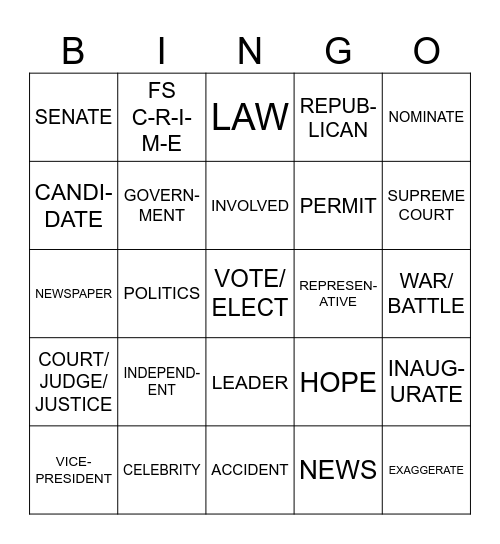 Unit 8: Topic 1 and 2- Government, Politics, and Current Events Bingo Card