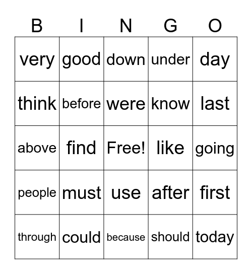 Heart Word Bingo Card