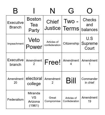 Civis Final Exam Bingo Card