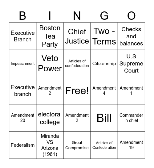 Civis Final Exam Bingo Card