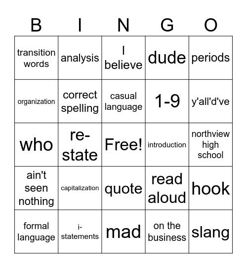 Rubric Bingo Card