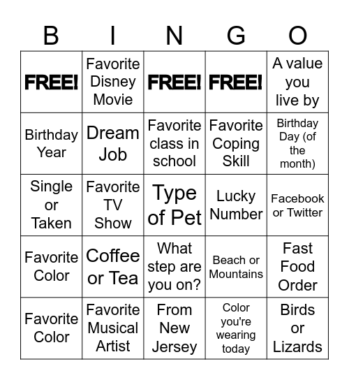 Common Ground Bingo Card