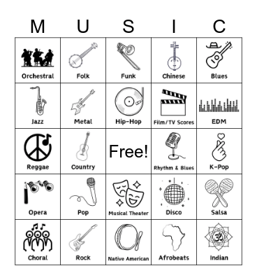 Music Styles Bingo Card