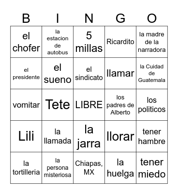 Esperanza 1-4 Bingo Card