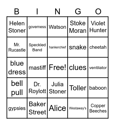 Sherlock Holmes Bingo Card