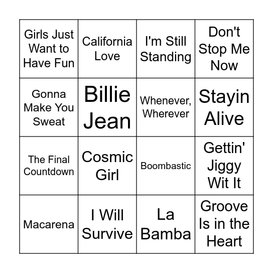 SHL Song Bingo Card