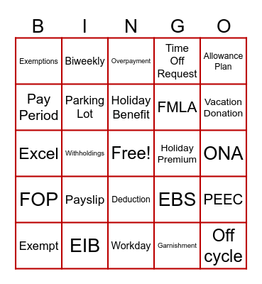 OSU Payroll Bingo Card