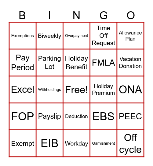 OSU Payroll Bingo Card