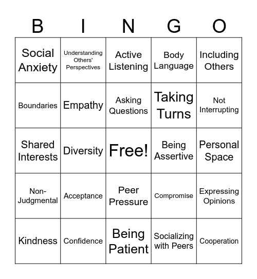 Social Navigation Group Bingo Card