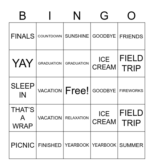 END OF YEAR BINGO Card