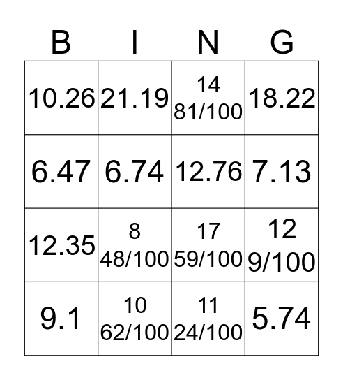 ANSWERS Bingo Card