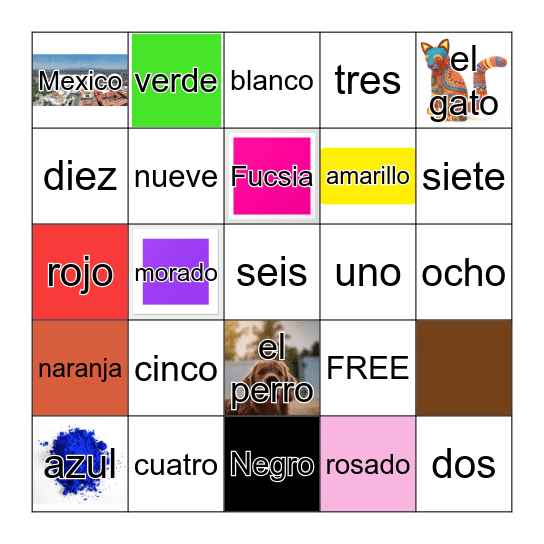 Los colores y Numeros Bingo Card