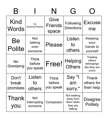 RESPECT Bingo Card