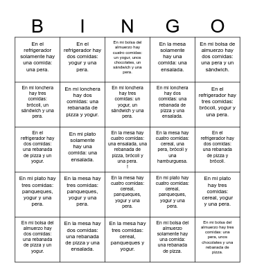 Que hay de comida? Bingo Card