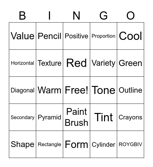 Art Bingo Card