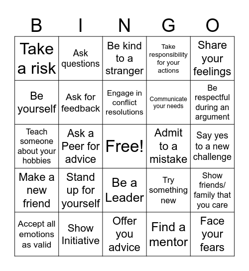 Courage BINGO Card