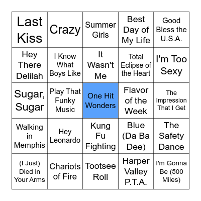 One Hit Wonders Bingo Card