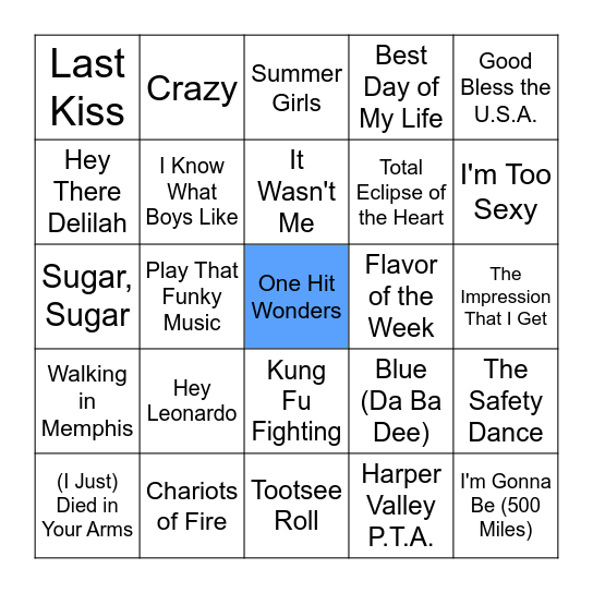 One Hit Wonders Bingo Card