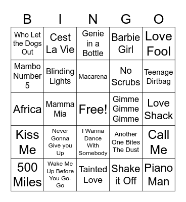 Music Bingo Card