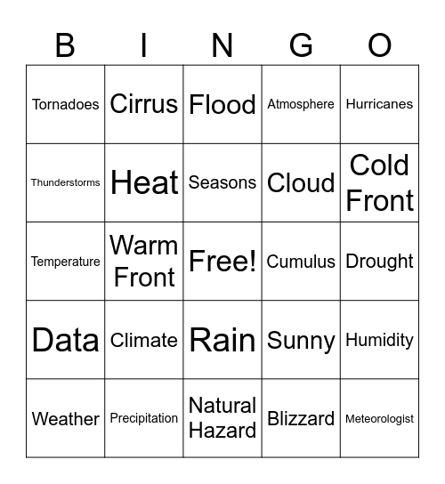 Weather Bingo Card