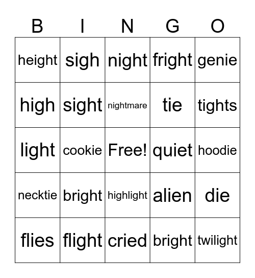 BINGO: igh, ie Bingo Card
